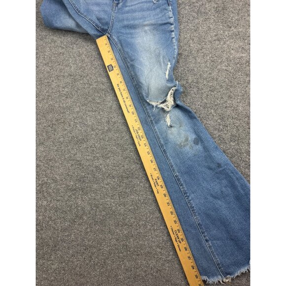 Bridge by Gly Hi Rise Flare Leg Jeans Women's 25 Distressed Blue Patchwork - Picture 12 of 16